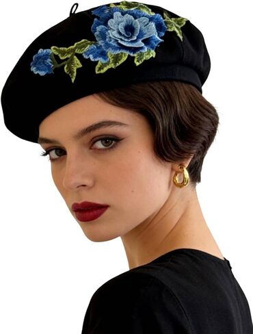 Women 3D Flower Embroidery Beret Hat French Style Floral Beret Cap for Women Unique Design Fashion Headwear in Saudi Arabia