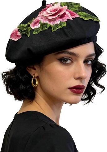 Women 3D Flower Embroidery Beret Hat French Style Floral Beret Cap for Women Unique Design Fashion Headwear in Saudi Arabia
