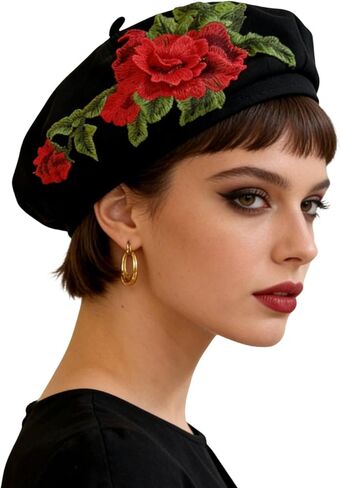 Women 3D Flower Embroidery Beret Hat French Style Floral Beret Cap for Women Unique Design Fashion Headwear in Saudi Arabia