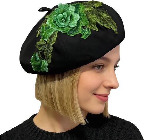 Women 3D Flower Embroidery Beret Hat French Style Floral Beret Cap for Women Unique Design Fashion Headwear in Saudi Arabia