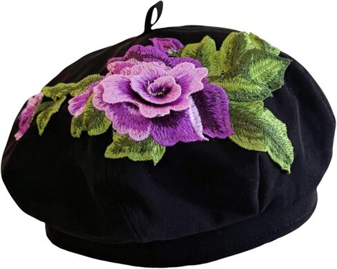 Women 3D Flower Embroidery Beret Hat French Style Floral Beret Cap for Women Unique Design Fashion Headwear in Saudi Arabia