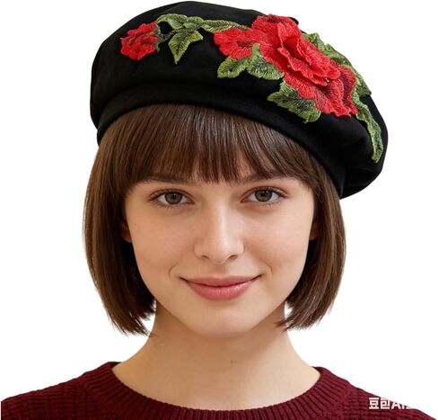 Women 3D Flower Embroidery Beret Hat French Style Floral Beret Cap for Women Unique Design Fashion Headwear in Saudi Arabia
