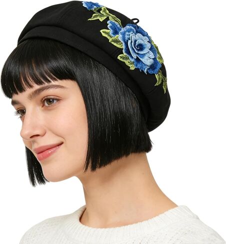 Women 3D Flower Embroidery Beret Hat French Style Floral Beret Cap for Women Unique Design Fashion Headwear in Saudi Arabia