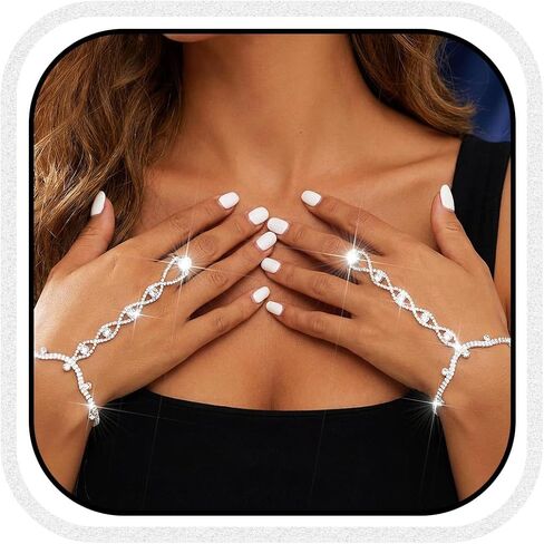 GORTIN Rhinestones Gloves Wedding Fingerless Gloves Silver Sparkle Hand Chain Bracelets for Women in Saudi Arabia