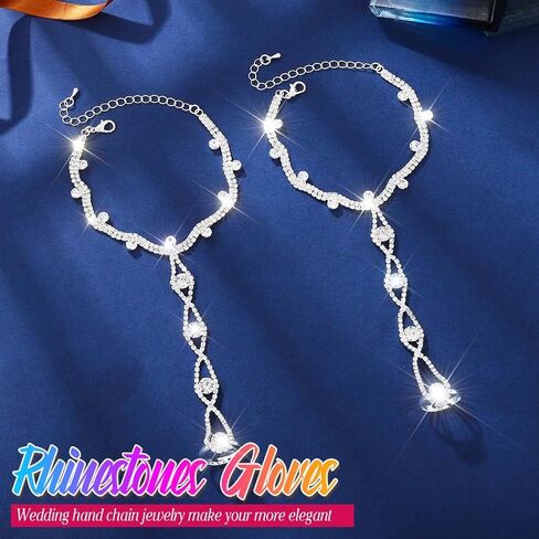 GORTIN Rhinestones Gloves Wedding Fingerless Gloves Silver Sparkle Hand Chain Bracelets for Women in Saudi Arabia