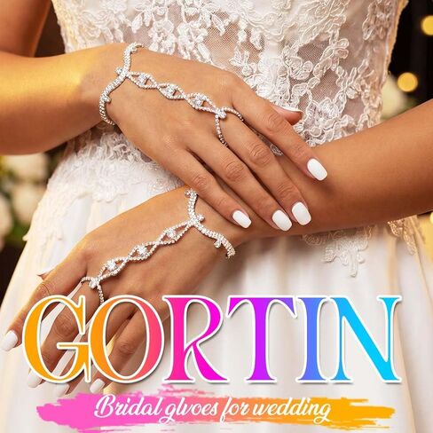 GORTIN Rhinestones Gloves Wedding Fingerless Gloves Silver Sparkle Hand Chain Bracelets for Women in Saudi Arabia