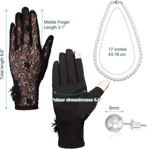 Zhanmai Fascinators Hat for Women Tea Party Set Church Cloche Hat Pearl Necklace Lace Gloves for Wedding Party in Kuwait