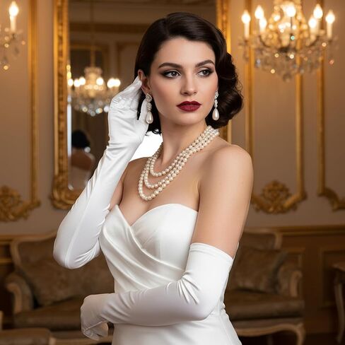 زوج واحد من القفازات النسائية الطويلة مع الساتان، قفاز الأوبرا الأبيض بطول الكوع لحفلات الزفاف في العشرينيات من القرن العشرين وحفلات شاي الأوبرا وحفلات الزفاف والسهرات حتى 20 بوصة in Saudi Arabia