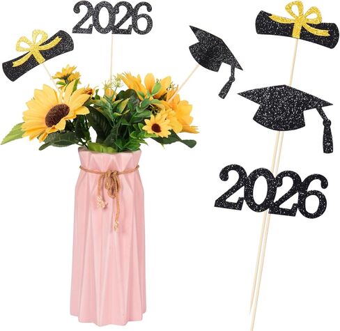 12 Pieces Glitter Graduation Centerpiece Sticks, 2024 Centerpiece Sticks, 2024 Picks Cake Topper Floral Picks for Class of 2024 High School College Graduation Party (Gold) in Saudi Arabia