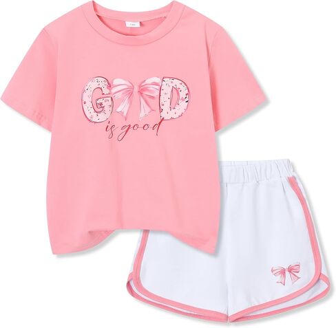 Girls Clothes 2PCS Outfits Bow Letter t Shirt & Shorts Cute Summer Girls' Clothing Sets Teen Girl Clothes 7-14Y in Saudi Arabia