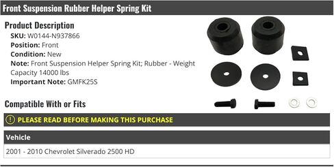 Front Suspension Rubber Helper Spring Kit - Compatible with 2001-2010 Chevy Silverado 2500 HD in Kuwait