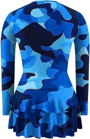 Women's Rash Guard Swimdress with Shorts Athletic Surfing Bathing Suits Long Sleeve Front Zipper Swing Swimsuit in Saudi Arabia
