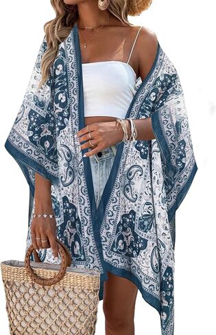 Beautiful Nomad Women's Kimono Swimsuit Coverups Beach Floral Casual Cardigan Bathing Suit Cover Up for Summer Swimwear in Kuwait