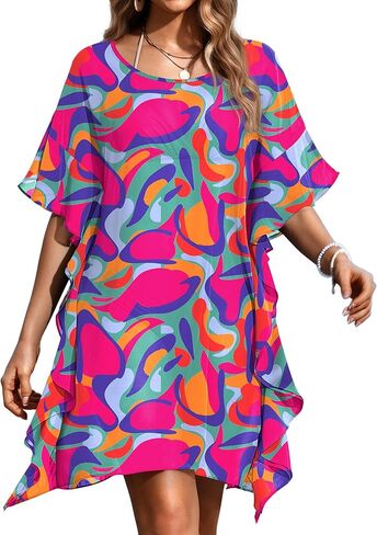 Ekouaer Women's Swimsuit Coverup Chiffon Floral Bathing Suit Cover Up Ruffled Summer Beachwear Bikini Coverups S-3XL in Saudi Arabia