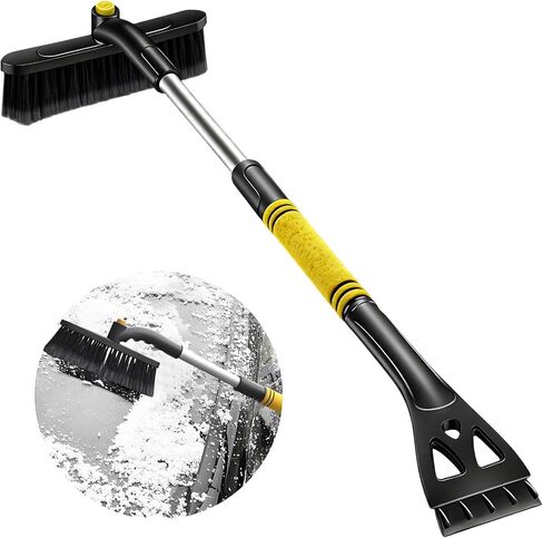31.5" Snow Brush & Ice Scrapers for Car Windshield, 360° Pivoting Brush Ice Scraper with Comfortable Foam Grip, 3-in-1 Detachable Extendable Snow Removal Tool for Cars Trucks SUVs (Yellow) in Saudi Arabia