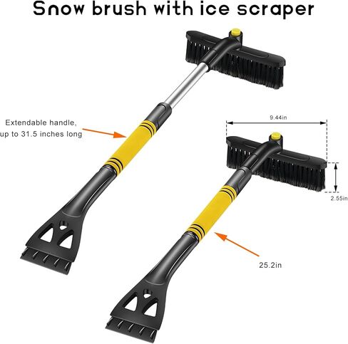 31.5" Snow Brush & Ice Scrapers for Car Windshield, 360° Pivoting Brush Ice Scraper with Comfortable Foam Grip, 3-in-1 Detachable Extendable Snow Removal Tool for Cars Trucks SUVs (Yellow) in Saudi Arabia
