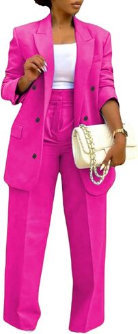 Women's Business Casual Suits 2 Piece Dressy Blazer and Loose Straight Leg Pants Set in Kuwait