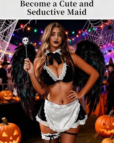 Lingerie For Women Maid Outfit 7 PCS French Maid Costume Halloween Costume Lingerie Set Anime Cosplay Outfits with Thong Set in Saudi Arabia