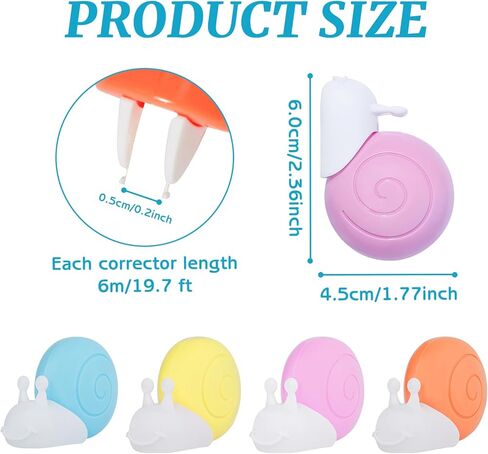 M&G 4Pcs Cute Snail-Shaped White Correction Tapes, 19.7Ft Mini Smooth White Pull Out Tape, Clean Tear-Resistant Applicator Easy to Use for School Office Supplies (6M Each) in Saudi Arabia