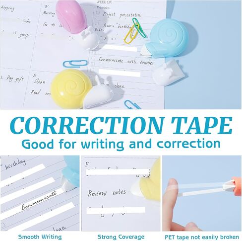 M&G 4Pcs Cute Snail-Shaped White Correction Tapes, 19.7Ft Mini Smooth White Pull Out Tape, Clean Tear-Resistant Applicator Easy to Use for School Office Supplies (6M Each) in Saudi Arabia