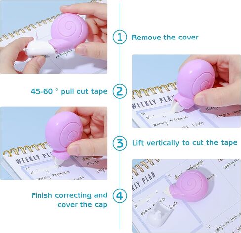 M&G 4Pcs Cute Snail-Shaped White Correction Tapes, 19.7Ft Mini Smooth White Pull Out Tape, Clean Tear-Resistant Applicator Easy to Use for School Office Supplies (6M Each) in Saudi Arabia