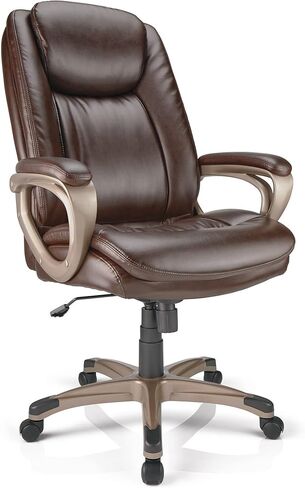 Realspace® Tresswell Bonded Leather High-Back Chair, Brown/Champagne in Kuwait