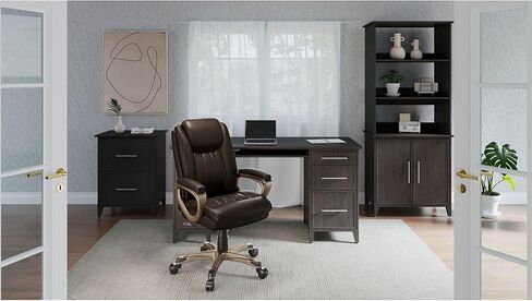 Realspace® Tresswell Bonded Leather High-Back Chair, Brown/Champagne in Kuwait