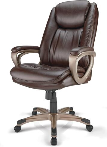 Realspace® Tresswell Bonded Leather High-Back Chair, Brown/Champagne in Kuwait
