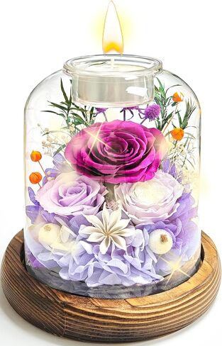 Preserved Flowers in Glass Dome, Eternal Rose Bouquet, Long Lasting Real Flowers Gift with Greeting Card for Anniversary, Birthday, Valentine’s Day, Mother’s Day, Wife, Mom (Purple) in Kuwait