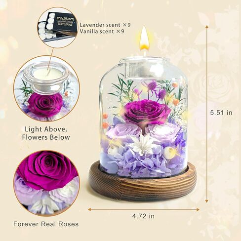 Preserved Flowers in Glass Dome, Eternal Rose Bouquet, Long Lasting Real Flowers Gift with Greeting Card for Anniversary, Birthday, Valentine’s Day, Mother’s Day, Wife, Mom (Purple) in Kuwait