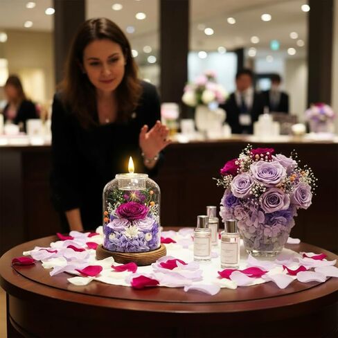 Preserved Flowers in Glass Dome, Eternal Rose Bouquet, Long Lasting Real Flowers Gift with Greeting Card for Anniversary, Birthday, Valentine’s Day, Mother’s Day, Wife, Mom (Purple) in Kuwait