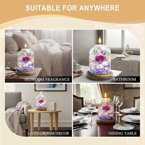 Preserved Flowers in Glass Dome, Eternal Rose Bouquet, Long Lasting Real Flowers Gift with Greeting Card for Anniversary, Birthday, Valentine’s Day, Mother’s Day, Wife, Mom (Purple) in Kuwait