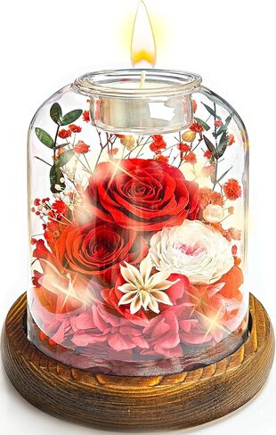 Preserved Flowers in Glass Dome, Eternal Rose Bouquet, Long Lasting Real Flowers Gift with Greeting Card for Anniversary, Birthday, Valentine’s Day, Mother’s Day, Wife, Mom (Purple) in Kuwait