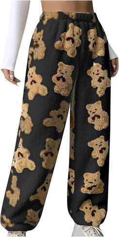 Uillui Women's Cute Bear Fleece Pajama Pants Teen Girls Trendy Sweatpant Soft Fluffy Fuzzy Warm Winter Pjs Bottoms Sleepwear in Saudi Arabia