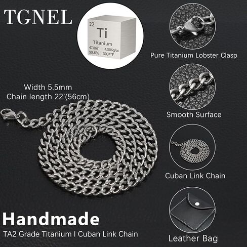 TGNEL 5.5mm/7.5mm Pure Titanium Cuban Link Chain for Men, Fashion Men's Titanium Necklace Chain for Sensitive Skin 22'' 24'' in Saudi Arabia