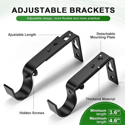 قضيب ستارة أسود قوي للغاية مقاس 1 بوصة للنوافذ الكبيرة - مجموعة قضبان شديدة التحمل قابلة للتعديل من 72 إلى 140 بوصة مع تشطيبات زخرفية وأقواس تثبيت - الحمام، المطبخ، غرفة النوم in Kuwait