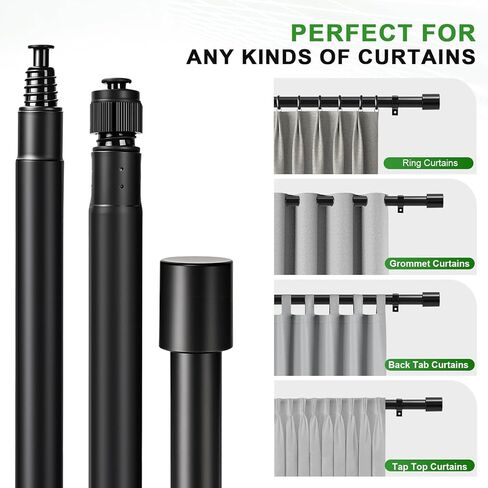 قضيب ستارة أسود قوي للغاية مقاس 1 بوصة للنوافذ الكبيرة - مجموعة قضبان شديدة التحمل قابلة للتعديل من 72 إلى 140 بوصة مع تشطيبات زخرفية وأقواس تثبيت - الحمام، المطبخ، غرفة النوم in Kuwait