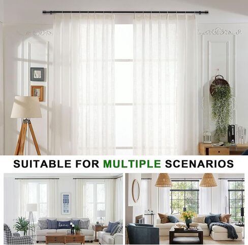 قضيب ستارة أسود قوي للغاية مقاس 1 بوصة للنوافذ الكبيرة - مجموعة قضبان شديدة التحمل قابلة للتعديل من 72 إلى 140 بوصة مع تشطيبات زخرفية وأقواس تثبيت - الحمام، المطبخ، غرفة النوم in Kuwait