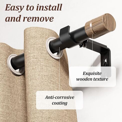 قضبان ستائر خشبية للنوافذ من 66 إلى 120 بوصة، طول قابل للتعديل 1 بوصة قضيب ستارة نافذة شديد التحمل مع تشطيبات زخرفية للمطبخ والغرفة in Kuwait