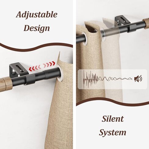 قضبان ستائر خشبية للنوافذ من 66 إلى 120 بوصة، طول قابل للتعديل 1 بوصة قضيب ستارة نافذة شديد التحمل مع تشطيبات زخرفية للمطبخ والغرفة in Kuwait