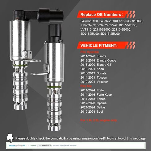 الملف اللولبي VVT، صمام التحكم في زيت توقيت صمام السحب والعادم المتغير، متوافق مع Hyundai Elantra/Elantra Coupe/Kona/Tucson/Veloster/Sonata، يناسب Kia Forte/Optima/Soul/Seltos، 1.8 لتر 2.0 لتر in Kuwait