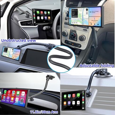 Carplay Screen Mount with 11.8" Long Arm, 360° Adjustable Aluminum Alloy Arm, Strength Windshield Dashboard Mount with 78mm Strong Adhesive Disk for All Car Display Holder in Saudi Arabia