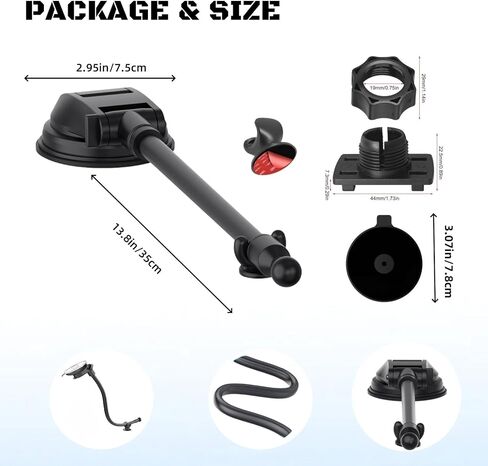 Carplay Screen Mount with 11.8" Long Arm, 360° Adjustable Aluminum Alloy Arm, Strength Windshield Dashboard Mount with 78mm Strong Adhesive Disk for All Car Display Holder in Saudi Arabia