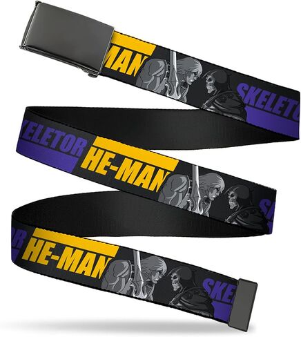 Adjustable Belt, Clamp Buckle, Cut-to-Fit, He Man and Skeletor Face Off Pose and Text Black in Saudi Arabia