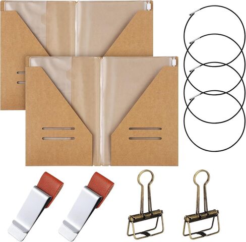 Mooliwe Journal Notebook Accessories Kit Include Travel Kraft File Folder, Zipper Case, Pen Holder, Binder Clip and Elastic Bands Travel Accessories Supplies (2 Pack,A6 Size) in Saudi Arabia