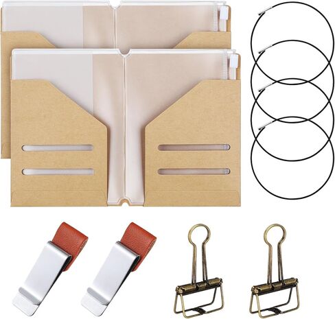 1 Pack Travelers Notebook Accessories Kit Include Travel Kraft File Folder, Zipper Case, Pen Holder, Binder Clip and Elastic Bands Travel Accessories Supplies (Passport Size) in Kuwait