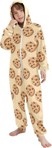 Chocolate Chip Cookies Food Unisex Onesie Pajamas One Piece Pajamas Hooded Sleepwear Jumpsuit in Saudi Arabia