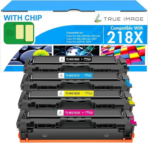 خراطيش حبر 218X مكونة من 4 عبوات 218A 3301fdw 3301 3201dw بديلة متوافقة لطابعة HP 218 Color Pro MFP 3301fdw 3301cdw 3301sdw 3201dw مجموعة حبر عالية الإنتاجية W2180X مع شريحة (B/C/Y/M) in Saudi Arabia