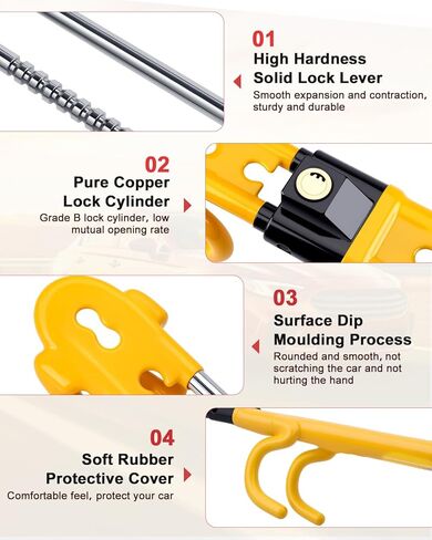 Steering Wheel Lock with 113dB Alarm, Heavy Duty Anti-Theft Car Device with Adjustable Length Locking Upgrade to Dual Protection Universal Fit for Cars Trucks Vans and SUVs (Yellow) in Saudi Arabia