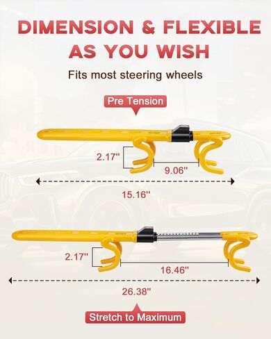 Steering Wheel Lock with 113dB Alarm, Heavy Duty Anti-Theft Car Device with Adjustable Length Locking Upgrade to Dual Protection Universal Fit for Cars Trucks Vans and SUVs (Yellow) in Saudi Arabia